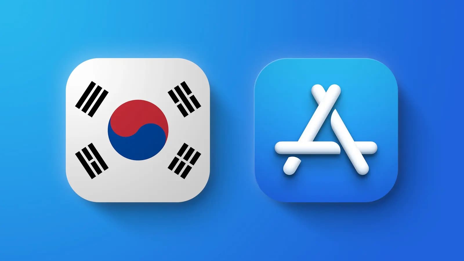 South Korean flag and the Apple App Store icon side by side against a blue background.