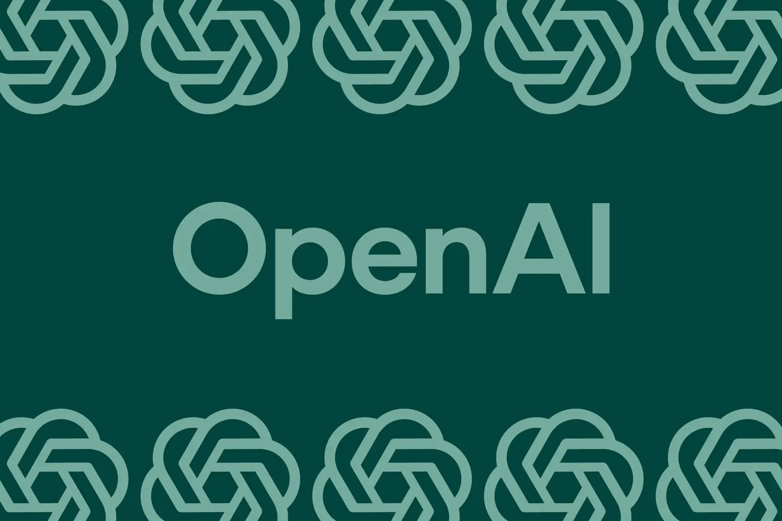 Koyu yeşil zemin üzerinde ortada OpenAI yazısı ve alt ile üst kenarda tekrar eden açık yeşil OpenAI logoları