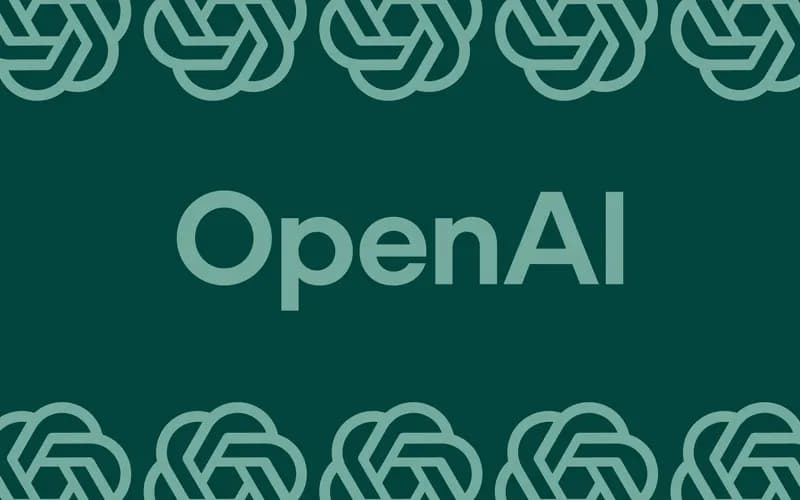 Koyu yeşil zemin üzerinde ortada OpenAI yazısı ve alt ile üst kenarda tekrar eden açık yeşil OpenAI logoları