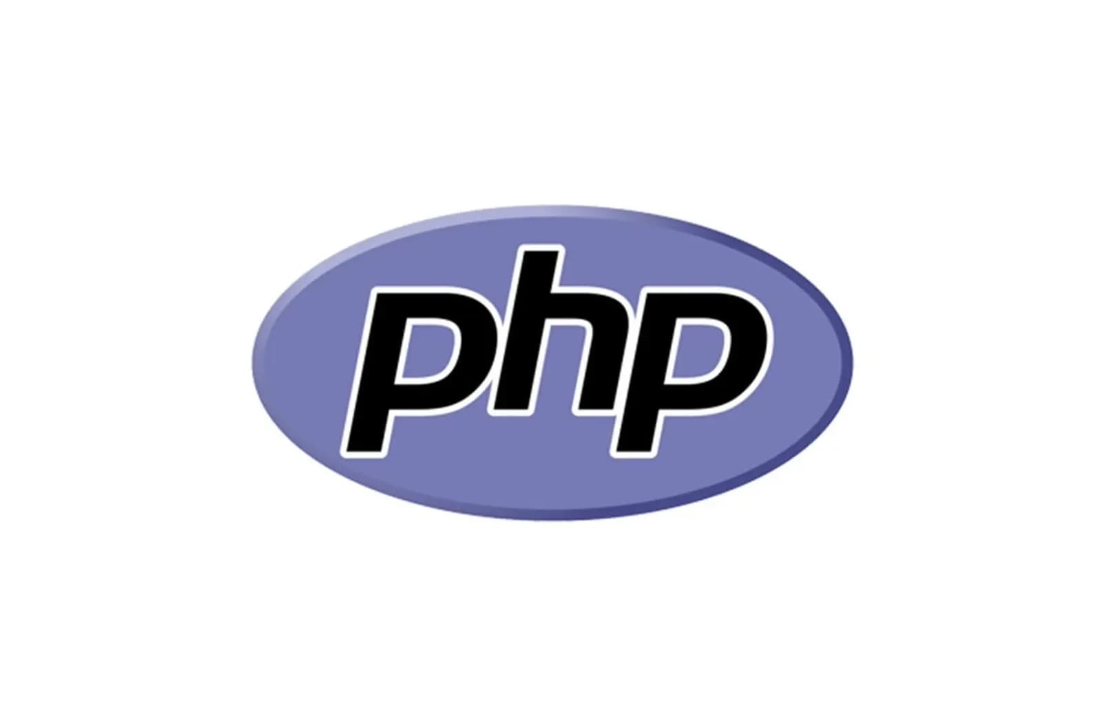 Mor oval zemin üzerinde siyah harflerle yazılmış PHP programlama dili logosu