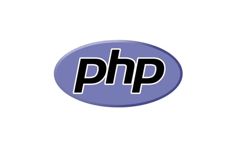 Mor oval zemin üzerinde siyah harflerle yazılmış PHP programlama dili logosu