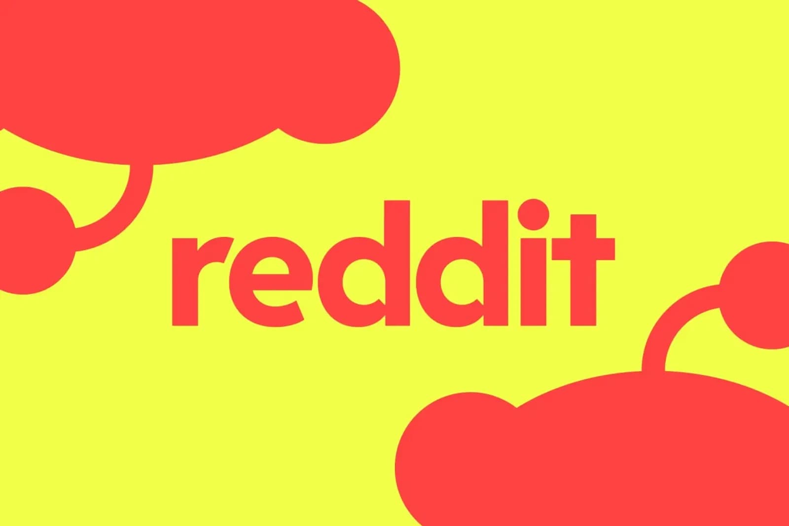 Red 'reddit' lettering on a yellow background, with red silhouettes of Snoo, the Reddit mascot, in the corners