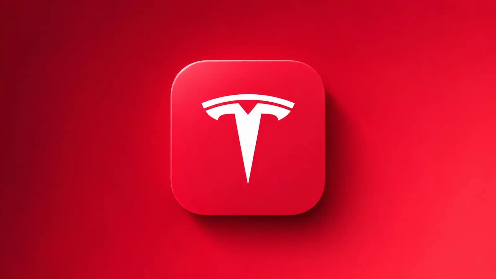 Kırmızı arka plan üzerinde, kırmızı uygulama simgesi karesinin içinde beyaz Tesla logosu