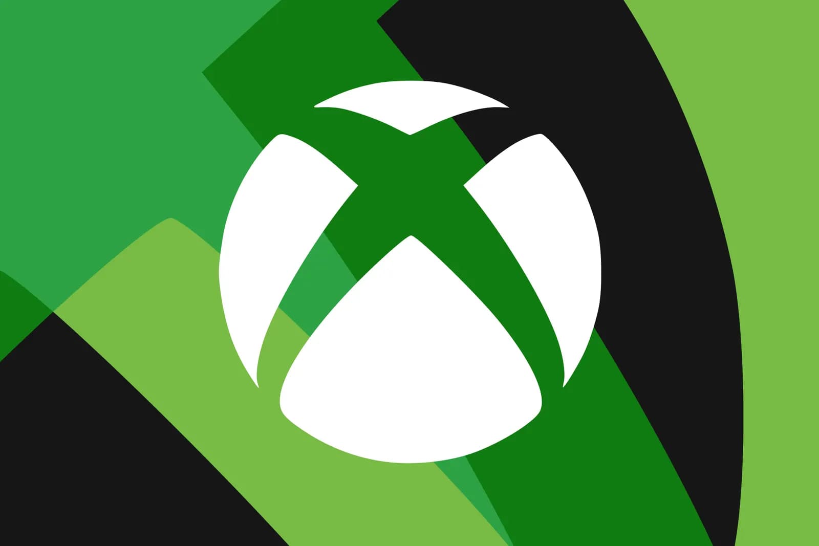 Yeşil, siyah ve açık yeşil geometrik şekiller üzerinde beyaz Xbox logosu